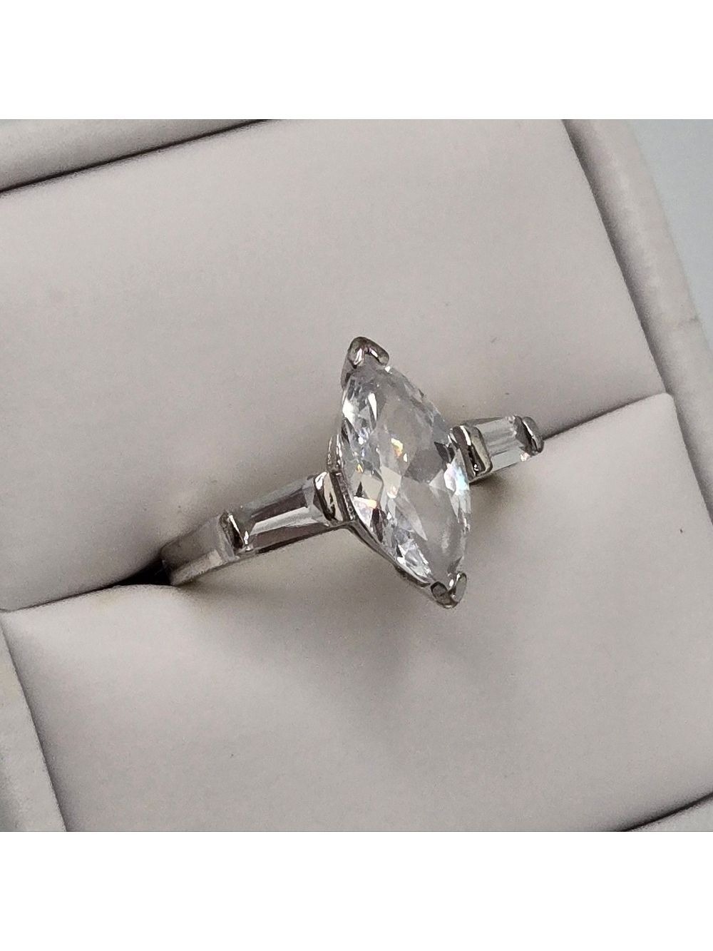 Marquise Large Victorian Gemstone Ring Silver Tone Vintage Statement Size 7.75